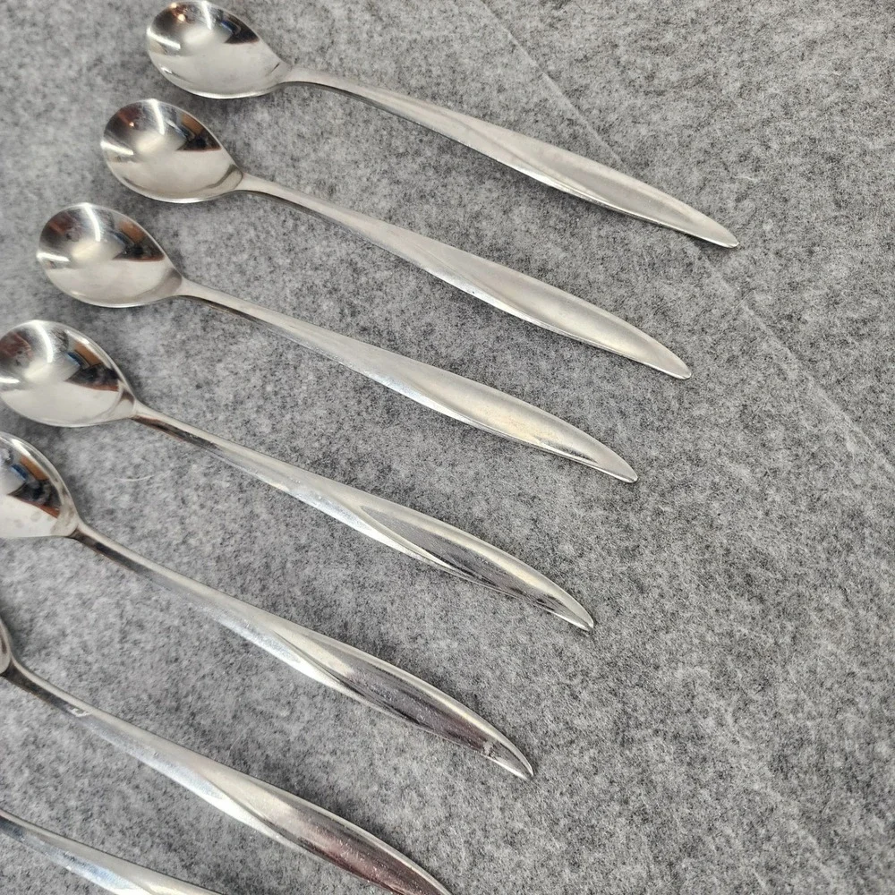 Gorham Stainless Steel Iced Tea Spoons Set of 8 Mid Century Modern Silver 7.5in